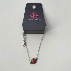 Boutique Paparazzi Very Simple Silver Tone Adjustable Bracelet w Faux Red Stone